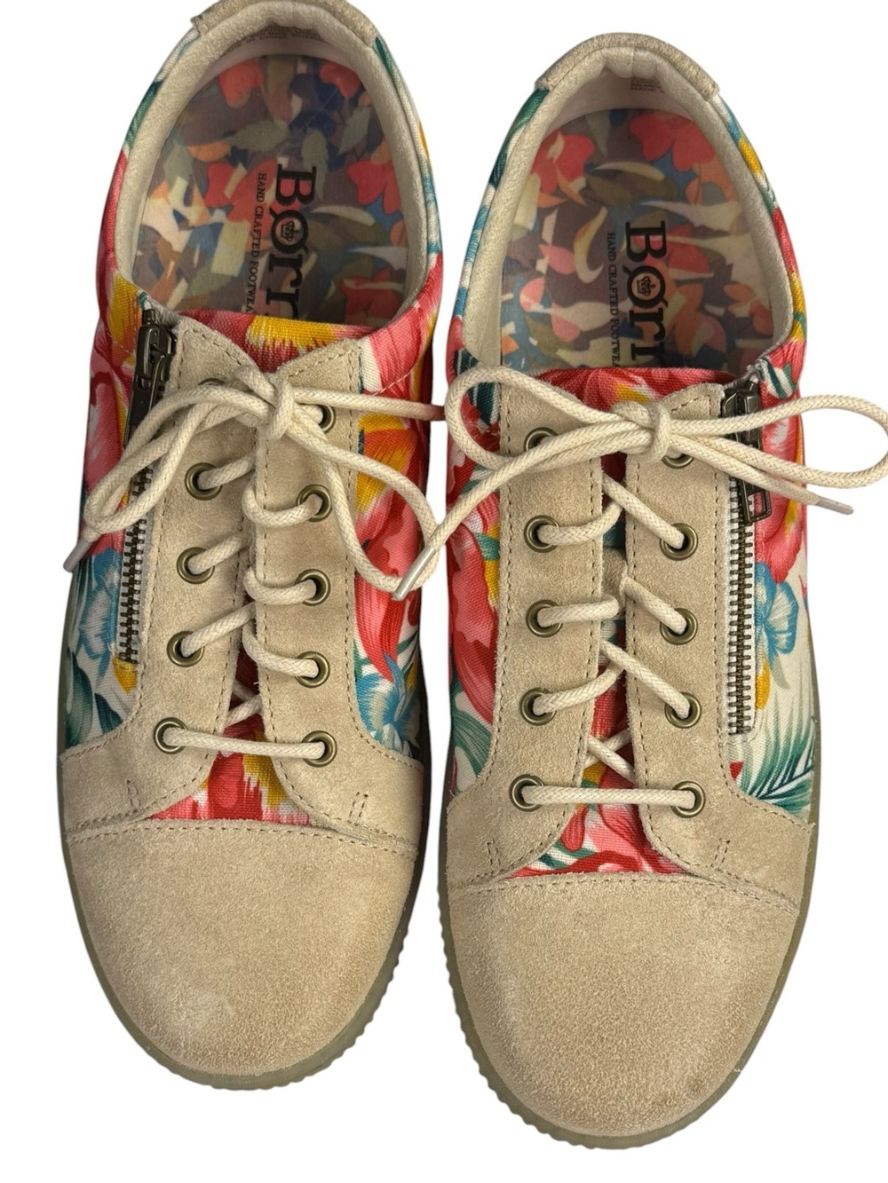 Born‎ Tamara Multi Floral Tropical Canvas  Suede Lace Up Sneaker Size 10